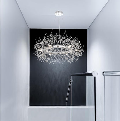 Macarena Modern Crystal Chandelier Dining Room Light Fixtures Silver Firework,Chrome Large Round Pendant Hanging Lighting for Bedroom Living Room Entryway Closet Bathroom Kitchen