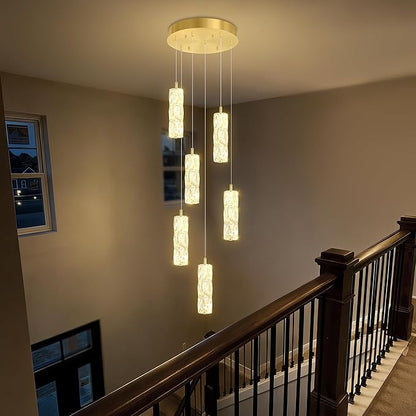 ykolupty H78 Pendant Lights Kitchen Island 6-Lights Pendant Chandelier for Dining Room Hallway Stairwell,LED Dimmable 2700K-6000K (Gold Chandelier)