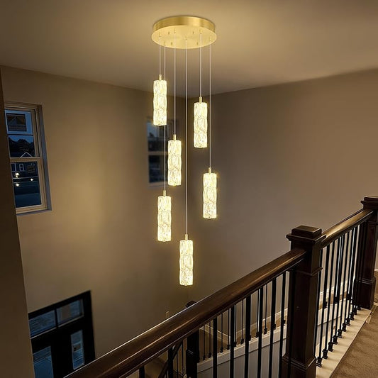 ykolupty H78 Pendant Lights Kitchen Island 6-Lights Pendant Chandelier for Dining Room Hallway Stairwell,LED Dimmable 2700K-6000K (Gold Chandelier)