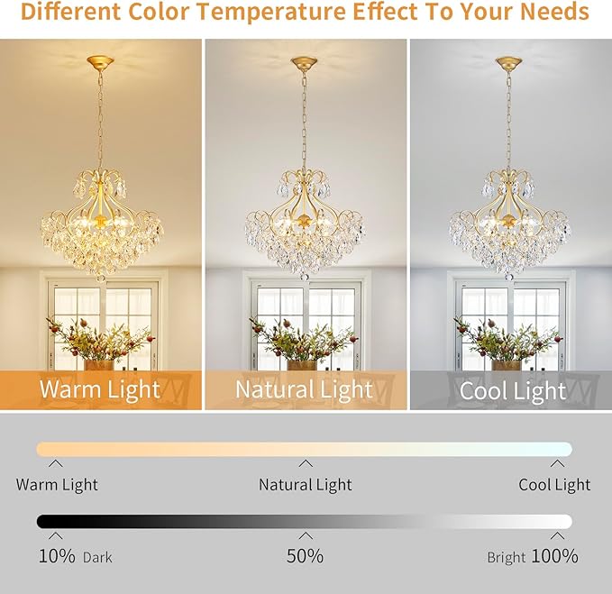 Crystal Candle Chandelier Pendant Flushmount Ceiling Light Modern Lighting Fixture for Bedroom Hallway Bar Kitchen Bathroom, H 16.9" x W 22.8", Gold, E12 Base