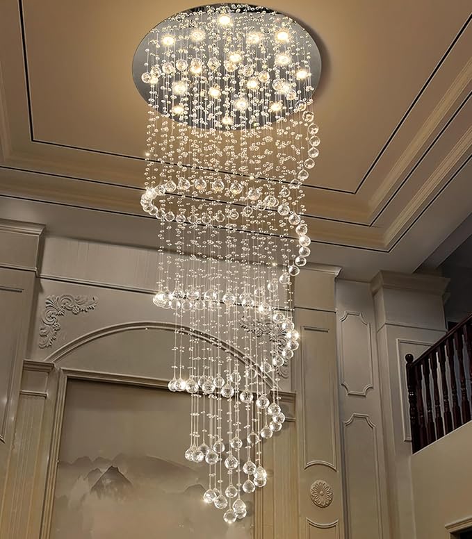 HAIXIANG W40 x H118in Chandelier with LED Bulbs Glam Crystal Light Hight Ceiling Lighting Fixtures for Living Staircase Foyer Entryway
