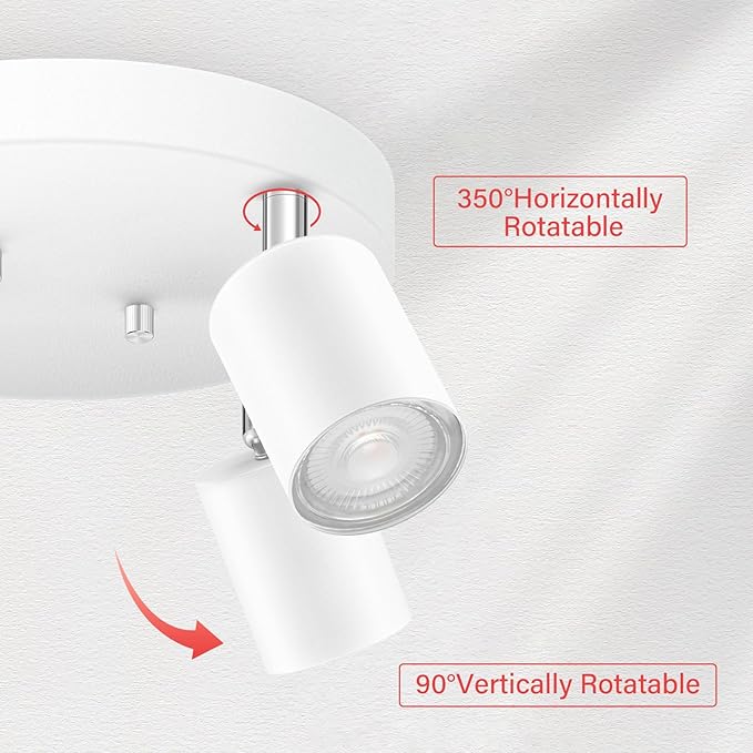 BoostArea LED 4 Light Track Lighting Kit, LED Track Lighting Fixtures, White Round Ceiling Spot Lighting, Flexibly Rotatable Light Head for Kitchen, Living Room, Bedroom, GU10 Bulb Not Included