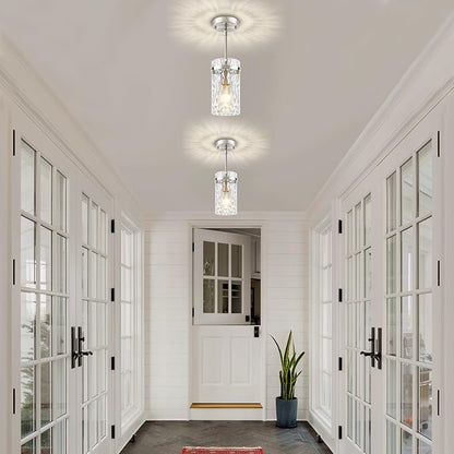 2 Pack Brushed Nickel Pendant Lighting for Kitchen Island, Modern Hand-Blown Glass Kitchen Hanging Light Fixtures Over Island Adjustable Mini Pendan Lights for Hallway Entryway Bathroom Dining Room
