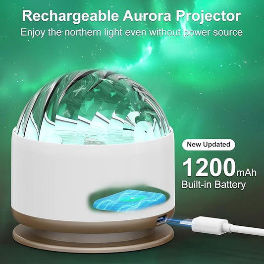 HUMIIEYE Northern Light Projector, Battery Operated Aurora Night Light, 16 Colors Galaxy Lamp Ocean Wave Ceiling Projector Mood Ambient Lighting for Bedroom Party Adults Kids Room Toddler Girl Gift