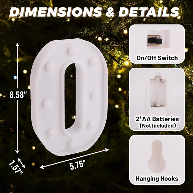 LED Light Up Marquee Letters, Battery Powered Decorative LED Letter Lights, Alphabet Light Up Letters for Wedding Birthday Party,Holiday Lamp or Home Bar Decoration (Letter O)