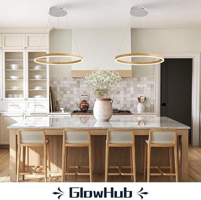 LED Ring Chandelier Wood Grain Round Chandeliers Modern Farmhouse Pendant Light Circular Hanging Ceiling Light Coastal Chandelier for Dining Room Kitchen Entryway, 20 inches