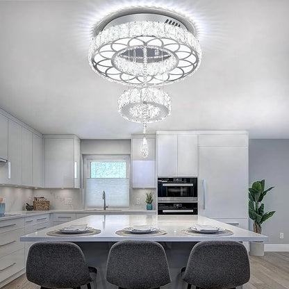 Flashing God Dia 12" Crystal Mini Chandelier Crystal Silver Ceiling Light Fixtures LED Flush Mount Ceiling Light for Living Room Bedrooms Dining Room Dimmable 2700k 4500k 6000k