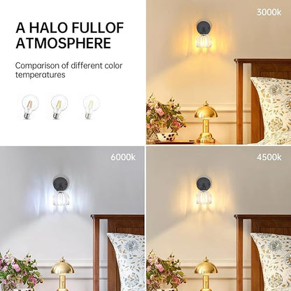 Shenmoyl Vintage Wall Sconce with Transparent Tulip Glass Lampshade 180 Degree Adjustable Black Sconce Hradwired Modern Wall Lighting Fixture with Switch for Bedside Bedroom Doorway