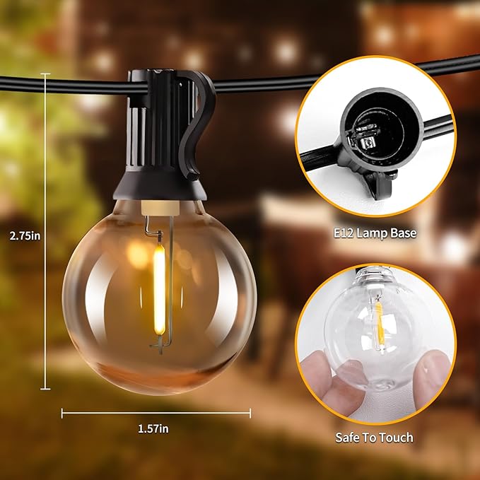 SANBEN Solar String Lights Outdoor with Remote, 50ft 25 Bulbs Solar Powered Patio Lights Waterproof, Dimmable & Timer, G40 LED Solar Lights for Camping Deck Backyard Garden Fence