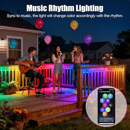 GOESWELL Smart Permanent Outdoor Lights for Patio: IP68 Waterproof Smart Balcony Lights with App & Remote Control - 16ft Garden Fence Light with 25 LED Bulbs for Railing Stair Decor