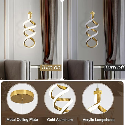 EIDISUNY 3 Packs Pendant Light, 15W Spiral Led Pendant Light, 4500K Modern Pendant Lights Kitchen Island, Adjustable Height Pendant Light for Dining Room Bedroom Kitchen Island Cafe