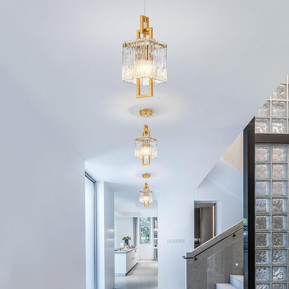Modern Gold Pendant Light Fixtures for Kitchen Island and Dining Room, Industrial Mini Small Hanging Crystal Chandelier Lights Fixture for Entryway Hallway Foyer Living Room Bedroom 1-Pack