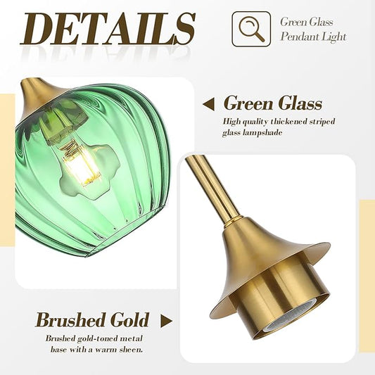 2Pack Green Glass Pendant Light, 7" Modern Glass Pendant Lighting Vintage Green Ceiling Fixtures Mini Hanging Lamp for Kitchen Island Dining Room Restaurant Bar Bedroom