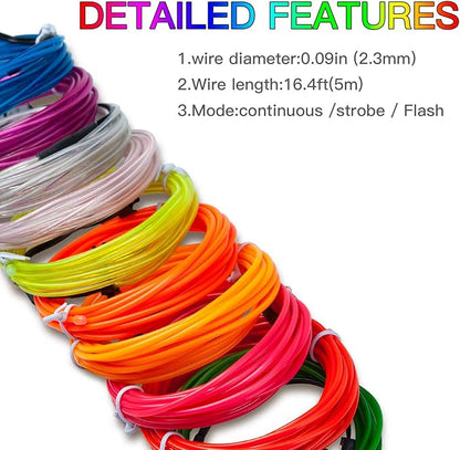 lychee 15ft EL Wire Neon Glowing Strobing Electroluminescent Light El Wire for Parties, Halloween Decoration (Red)