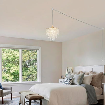 8" Plug in Pendant Light Corded Hanging Lights with Plug in Cord Hanging Lamp Plug in with 16.4 Ft Cord Mini Chandelier for Bedroom Kitchen Island Hallway Bathroom Closet (Gold)