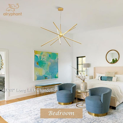 Big Gold Chandelier for Foyer Living Room 48 Inches High Ceiling Chandeliers Modern Remote Control Sputnik Chandelier for Large Living Room Dining Room Foyer