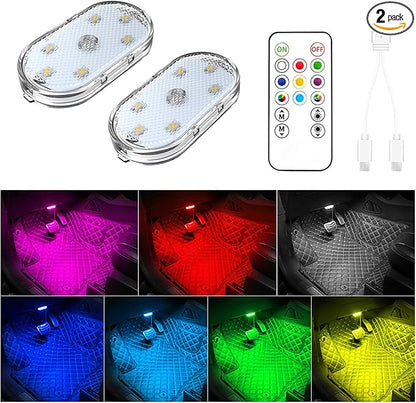 2 PCS Car Led Lights Interior,7 Colors Ambient Lighting Car Interior,USB Rechargeable Car Interior Reading Light,Portable Led Lights for Car