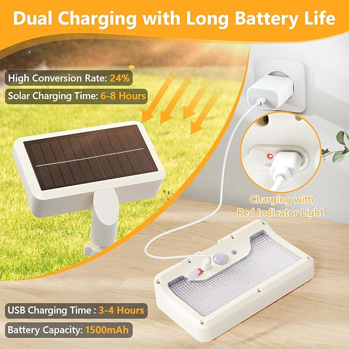 Clip On Solar Lights Outdoor with Motion Sensor, 360°Rotatable & Vertically Adjustable Solar Fence Lights with 92 LEDs (600 LM, 6000 K),IP65 Waterproof Security Light for Deck, Gutter（White, 2 Pack）