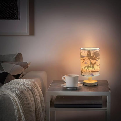 Western Desert Cowboy Bedside Table Lamp Retro Nightstand Lamp with Wood Desk Lamps for Bedroom Living Room Nursery Office Home Decor