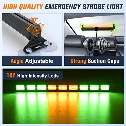 Nilight 162 LED Traffic Advisor Strobe Light Bar 2-in-1 Amber Green Emergency Warning Hazard Lights with Controller 4 Switchable Color 36 Flash Pattern for Trucks Cars Tow Plow Construction Vehicles