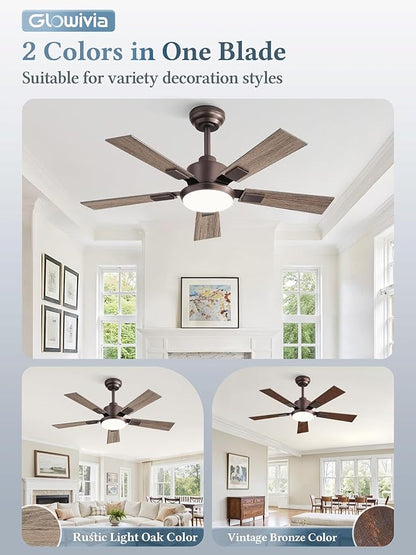 42 Inch Ceiling Fans with Lights and Remote&APP Control, Bronze Smart Ceiling Fan with 3000-6000K Dimmable, 6 Speeds Quiet Reversible Motor, Indoor/Outdoor Ceiling Fan for Bedroom Living Room