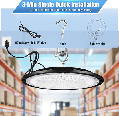 YANYCN 12 Pack 240W UFO LED High Bay Lights,120VAC IP66 Waterproof,40000LM 5000K Daylight, 1050W MH/HPS with Plug Commercial Bay Lighting for Barn,Gym,Factory,Warehouse,Shop,Workshop,Gym