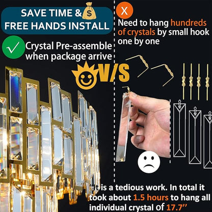 Gold Crystal Chandelier Lighting for Dining Rooms Kids Bedroom Foyer Entryway Ceiling Hanging Pendant Chandelier Light Fixture Small Geometric Raindrop Lamp 18''