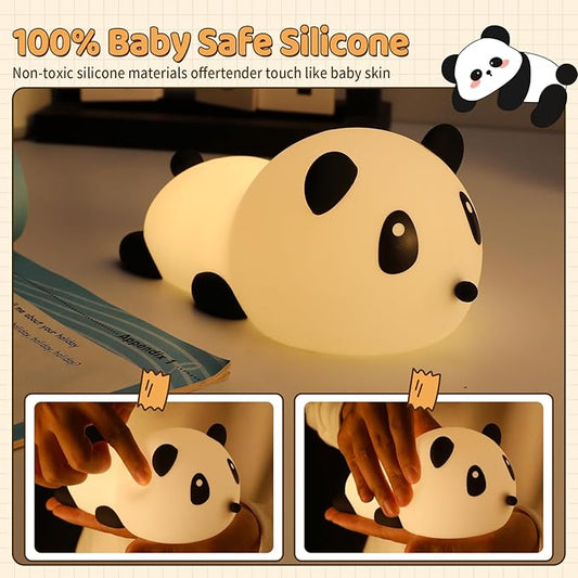 Panda Night Light for Kids: Squishy Silicone Animal Light,7 Soft Colors,Tap Control,Rechargeable,Sleep Timer,Battery Baby Nightlight for Childrens Room & Nursery,Bedside Touch Lamp