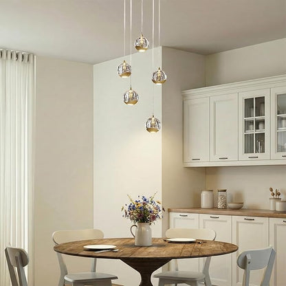 5-Light Modern Gold Glass Globe Chandelier, Hanging Cluster Pendant Light Kitchen Island & Foyer Chandelier, Warm White 3000K, Brushed Gold Pendant Lights Cluster, Ø 11.03 in