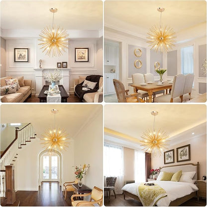 CM MZY Modern Gold Sputnik Chandeliers, 9-Light Satellite Pendant Light fixtures, Starburst Firework Ceiling Lights for Bedroom Living Room Dining Room Kitchen Island Hallway, E12 Socket(Dia:19.7'')