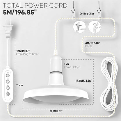Hanging Grow Lights, 30W Full Spectrum, with Timer and 16.4FT Power Cord, Plant Lights for Indoor Growing, Garden, Flowers, Greenhouse (30W Grow Light(Timer))