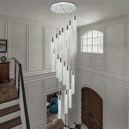 16-Light Chrome Bubble Crystal Chandelier Cool White Spiral Staircase Pendant for High Ceilings Sloped Ceiling Compatible Canopy Adjustable Hanging Height Grand Foyer Entryway