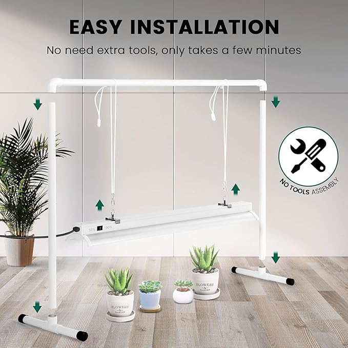 iPower LED Grow Light Stand Natural White Full Spectrum for Indoor Plant Starting Seeds and Propagating Cuttings, Height Adjustable, 2 Feet