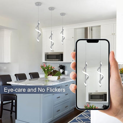 Modern Led Pendant Light Fixtures,6000K Cool White Spiral Led Pendant Lighting for Kitchen Island,Adjustable Height Hanging Light Fixtures for Kitchen Dining Room Living Room,1 Pack