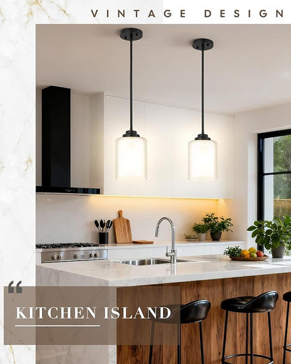 TENGXIN Modern Pendant Light,6-in Matte Black Pendant Lights Kitchen Island,Farmhouse Pendant Lighting for Dining Room Bedroom Bar Office 2Pack,TXPLBK02-2PK-L