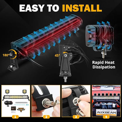 Auxbeam 22 Inch 120W LED Light Bar 2PCS 3 Inch 96W LED Pods, Amber White Fog Light 6 Modes Strobe Lights for Work Truck, Spot Flood Combo Off Road Driving Lights for Jeep ATV Utv Auto