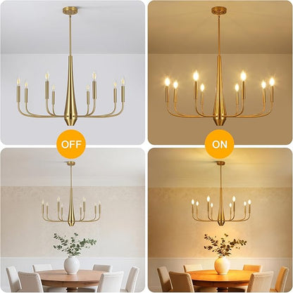 ACNKTZ Gold Chandeliers for Dining Room, 8-Light Modern Farmhouse Metal Chandelier, Brushed Brass Vintage Candle Lighting Hanging Ceiling for Kitchen Island Living Room Foyer Bedroom