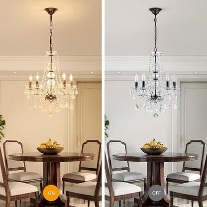 WUZUPS Crystal 5-Light Candle Chandelier Pendant Flushmount Ceiling Light Modern Lighting Fixture for Bedroom Hallway Bar Kitchen Bathroom, H 25" x W 20", Black, E12 Base