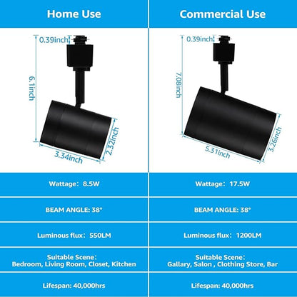 LEONLITE 8-Pack Retail Pro Series 17.5W LED H Track Lighting Heads, ETL, Commercial Dimmable H Track Light Heads for Store Shop Restaurants, CRI90 Track Lighting, 3000K, Matte Black
