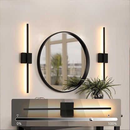 Wall Sconces Set of Two, 28 Inch Dimmable LED Wall Sconce Modern Black Sconces Set of 2 for Bathroom, Living Room, Bedroom, Hardwired 3000K (2 Pack)