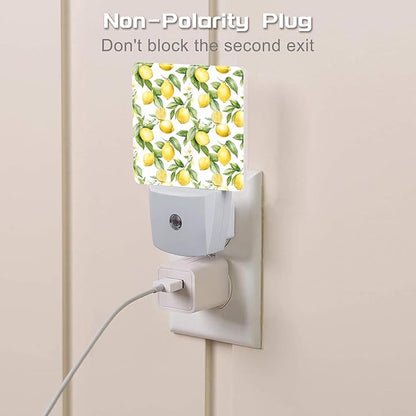 Lemon with Flowers Night Light, Fresh Lemon Fruits Floral Dusk to Dawn Night Light Plug in,0.5w Energy Saving Sleep Friendly Nightlights for Kids Boys Girls Home Decor