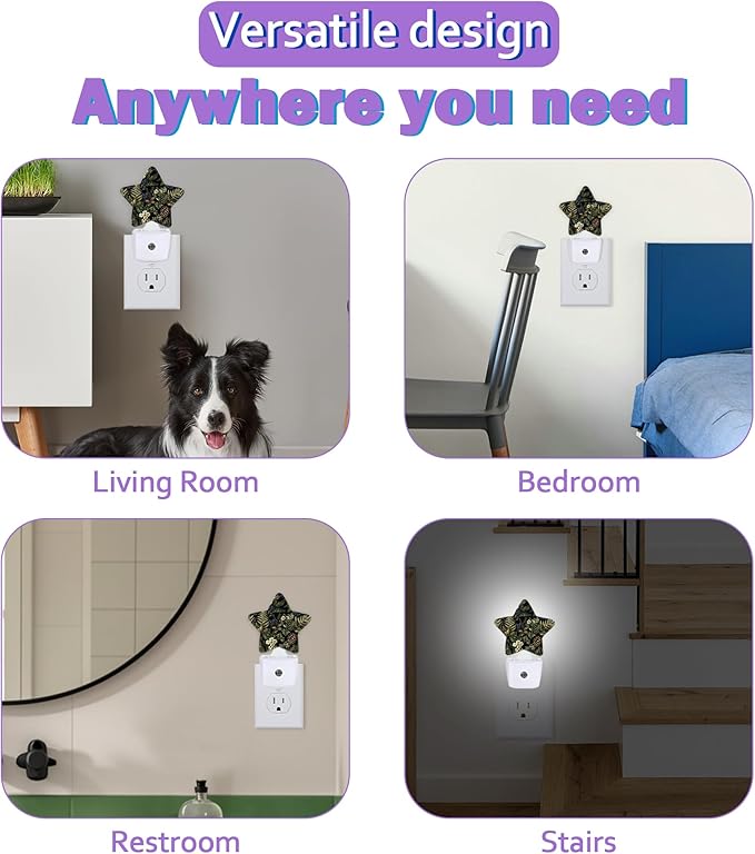 Night Lights Plug Into Wall Decorative,Green Herb Leaf Nightlights for Kids Bedroom, Vintage Berry Pine Cone Flower Energy Efficient Dusk-To-Dawn Sensor Sleep Friendly Lamp for Nursery Bathroom