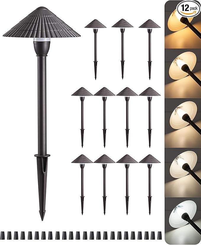 EDISHINE 5CCT Low Voltage Landscape Lights, 12 Pack 2700K-5000K LED Landscape Path Lights, 12V AC/DC 3W 160LM Die-Cast Aluminum Waterproof Outdoor Pathway Lighting for Sidewalk Garden Yard, ETL Listed