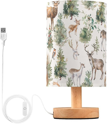 Bedside Table Lamp Woodland Animals Deer Nightstand Lamp with Wood Desk Lamps for Bedroom Living Room Nursery Office Home Decor