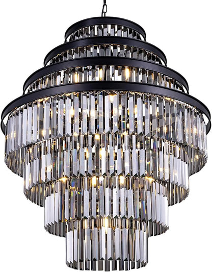 Wellmet Smoke Gray Luxury 7-Tier Chandelier - Large Black Crystal Chandelier for Living, Dining, Porch, Entryway, Hallway, Restaurant - 31''W
