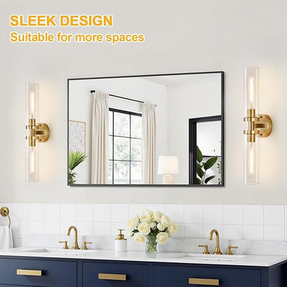 Indoi Brushed Gold Wall Sconces, Hardwired Bathroom Sconces Wall Lighting with Clear Glass, Modern Sconces Wall Light fixtures for Bathroom Mirror Living Room Hallway Bedroom