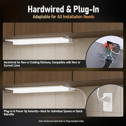 TORCHSTAR Ultra-Slim LED Under Cabinet Lighting Fits 18 Inch Cabinets, 5CCT 12W 900LM, Hardwired & Plug-in, 120V CRI90 Linkable Dimmable Thin Under Counter Lights for Kitchen, ETL T24