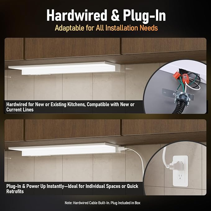 TORCHSTAR Ultra-Slim LED Under Cabinet Lighting Fits 18 Inch Cabinets, 5CCT 12W 900LM, Hardwired & Plug-in, 120V CRI90 Linkable Dimmable Thin Under Counter Lights for Kitchen, ETL T24, Pack of 4