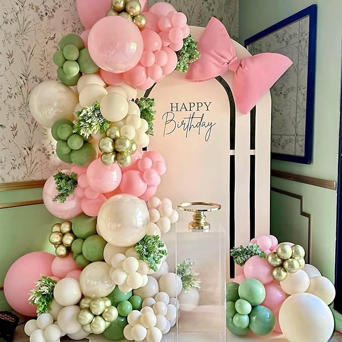 HILAVO Sage Green Pink Balloons 12 Inch Olive Green Pastel Pink Ivory Metallic Gold Latex Balloon for Boho Baby in Bloom Fairy Floral Wildflower Tea Safari Jungle Baby Shower Birthday Party Decoration