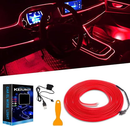 El Wire Red Neon Lights 16FT/5M Car Interior Led Strip Light USB 5V for Car Garden Party Decoration
